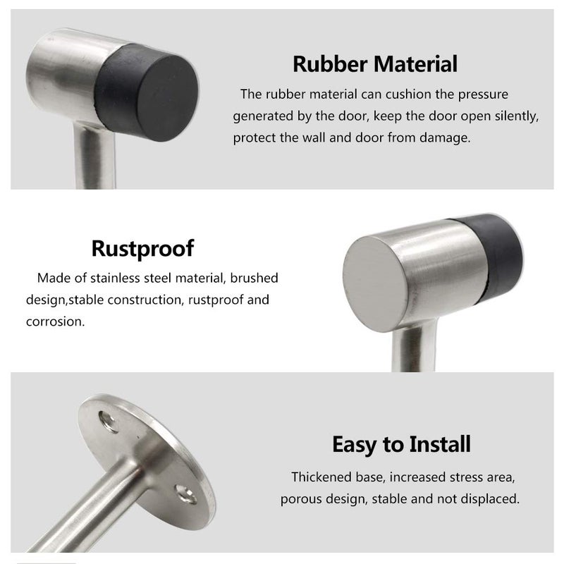 PHITUODA 3 Inch / 75mm Heavy Duty Floor Stop, Door Stopper Stainless Steel Brushed Nickel - Pack of 2 - Image 5